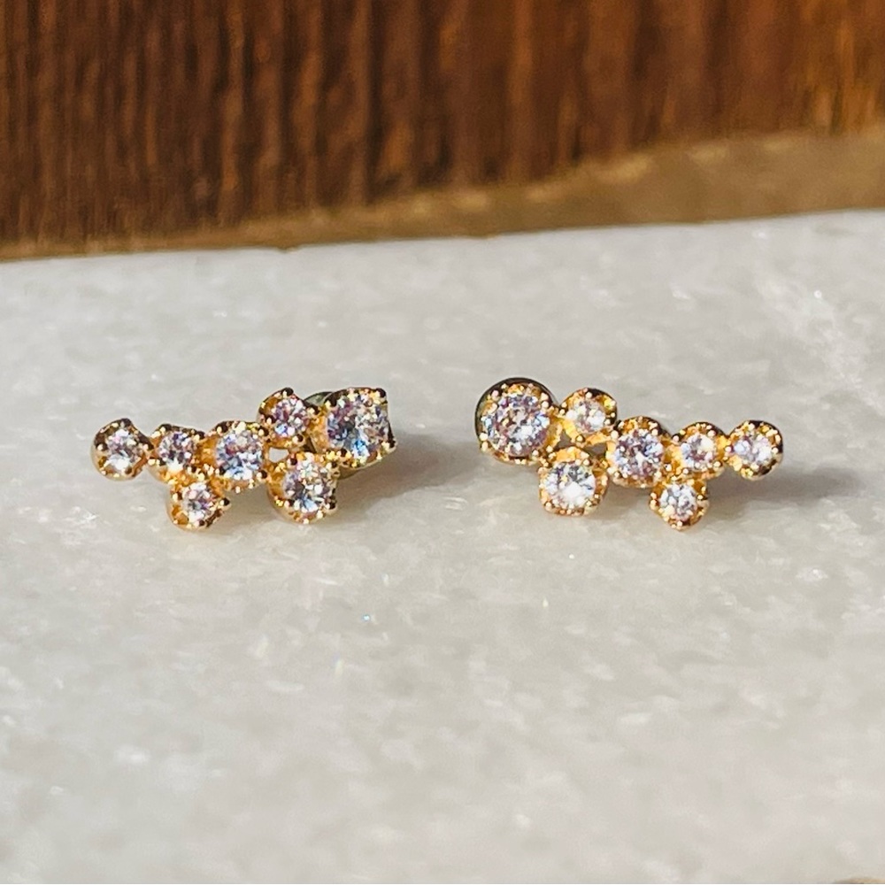18k Yellow Gold Plated Cubic Zirconia Stud Earrings Jewelry 18kt 18 Karat Carat